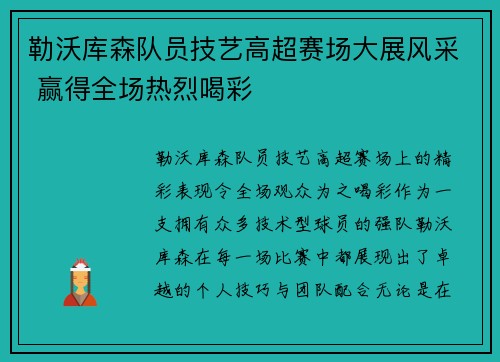 勒沃库森队员技艺高超赛场大展风采 赢得全场热烈喝彩